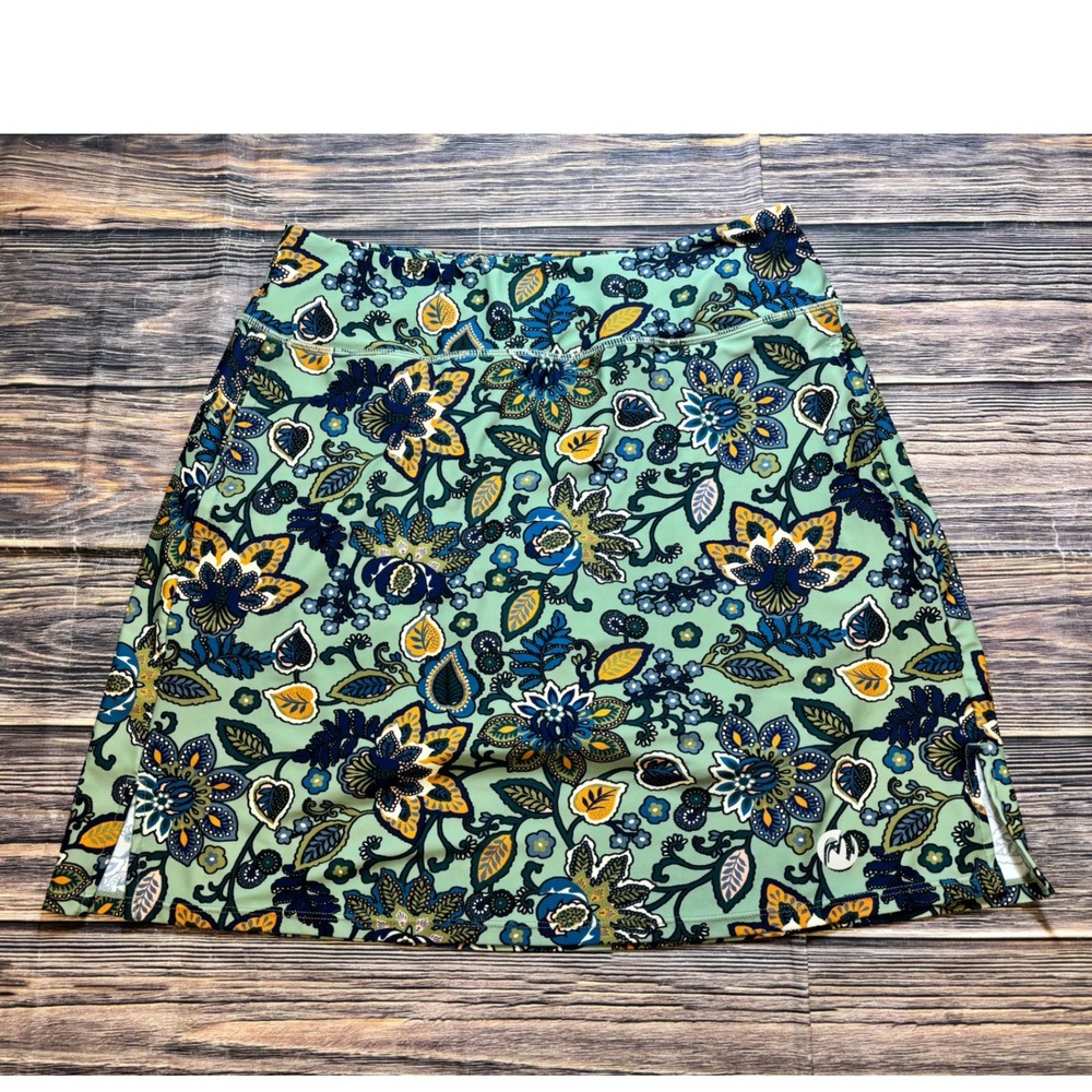 Moteepi Skort Womens M Green Blue Floral Tennis Golf Athletic Pocket Stretch